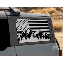 American Flag with mountains window decal for Ford Bronco V4