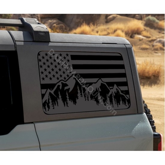 American Flag with mountains window decal for Ford Bronco V4