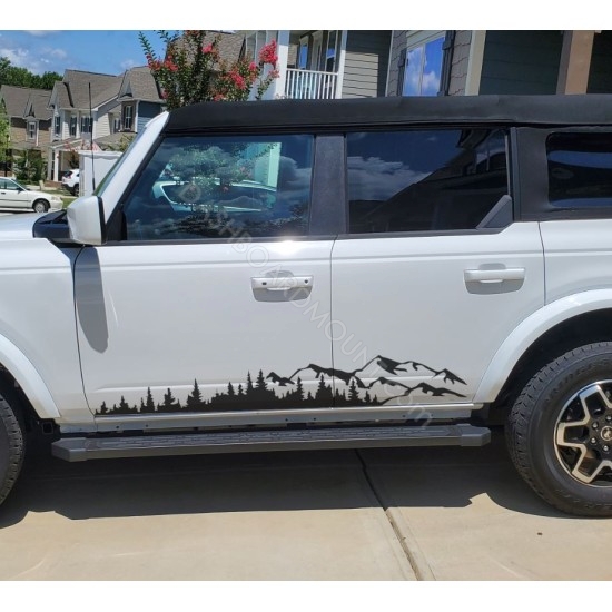 Mountain peaks and trees decal for Ford Bronco