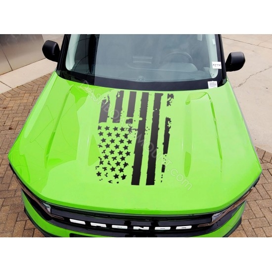 Distressed Hood USA Flag Overlay graphics for Ford Bronco Sport - V2