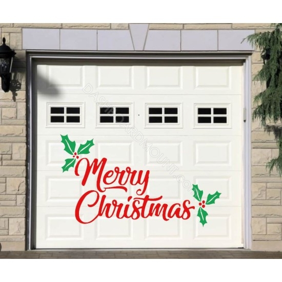 Merry Christmas sign, tree, flakes garage door decal - V10