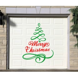 Merry Christmas sign and tree garage door decal - V11