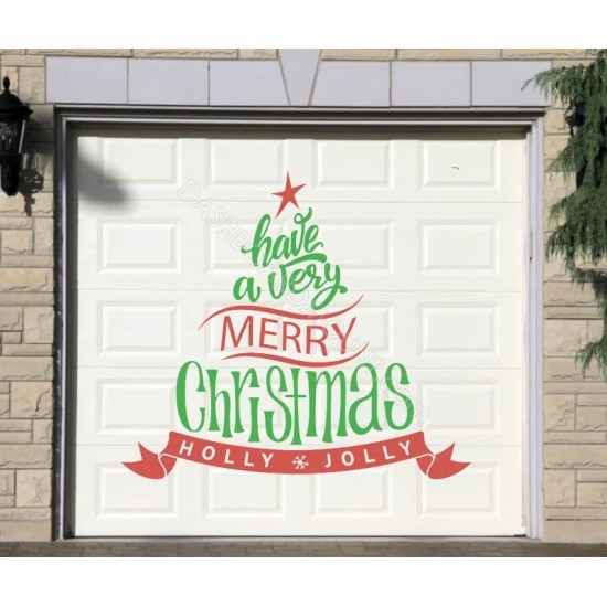 Merry Christmas tree sign garage door decal - V13