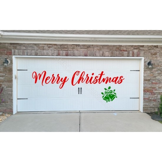 Merry Christmas sign & Bells garage door decal - V4