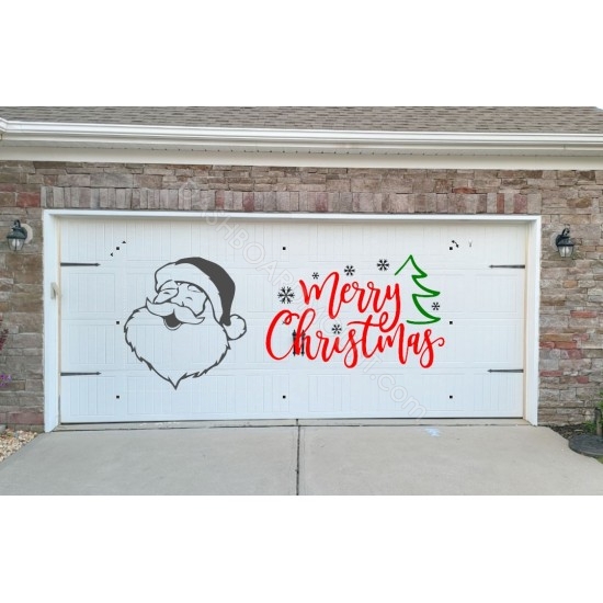 Merry Christmas sign and Santa Face  garage door decal - V6