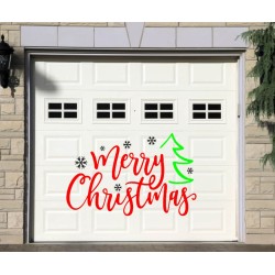Merry Christmas sign, tree, flakes garage door decal - V7